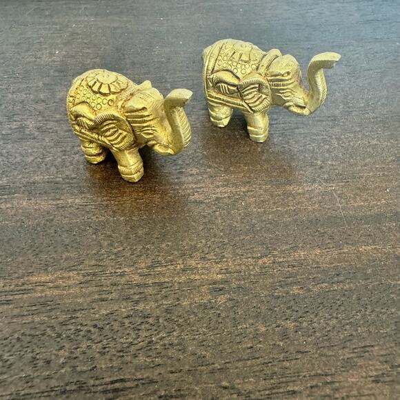 Vintage Brass Elephants Two Handcrafted Lucky Pachyderms Trunk Up Alabama - Picture 5 of 10